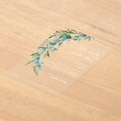 Botanical Eucalyptus Fall Leaf Wreath Wedding アクリル招待状 (レイダウン)