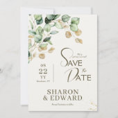 Botanical Eucalyptus Greenery Photo Save the Date 招待状 (正面)