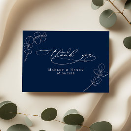 Botanical Eucalyptus Leaves Navy Blue Wedding サンキューカード