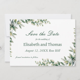 Botanical eucalyptus leaves save the date card サンキューカード