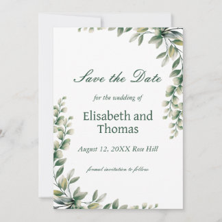Botanical eucalyptus leaves save the date card サンキューカード