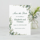 Botanical eucalyptus leaves save the date card サンキューカード (スタンド正面)