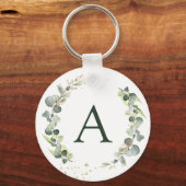 Botanical Eucalyptus Monogram Greenery Wedding キーホルダー (正面)