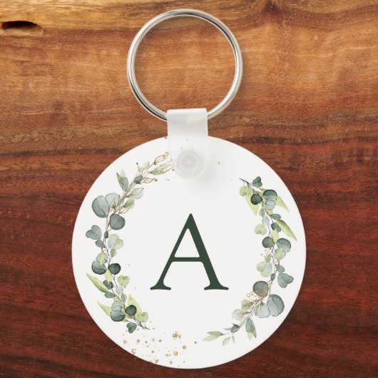Botanical Eucalyptus Monogram Greenery Wedding キーホルダー (正面)