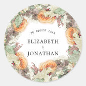 Botanical Eucalyptus Orange Roses Floral Wedding ラウンドシール (正面)