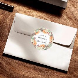 Botanical Eucalyptus Orange Roses Floral Wedding ラウンドシール