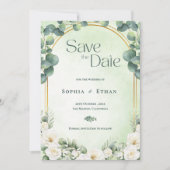 Botanical Eucalyptus Sage Green Garden Wedding セーブザデート (正面)