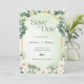 Botanical Eucalyptus Sage Green Garden Wedding セーブザデート (スタンド正面)