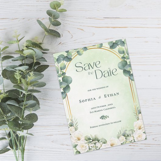 Botanical Eucalyptus Sage Green Garden Wedding セーブザデート