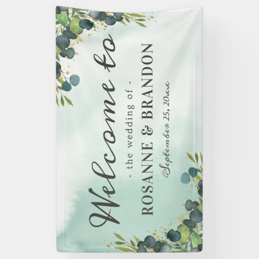 Botanical Eucalyptus Welcome Wedding 横断幕 (縦)