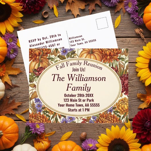 Botanical Fall Floral Reunion Postcard シーズンポストカード