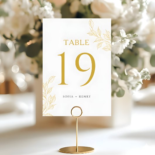 Botanical Faux Gold Modern Wedding Table Number テーブルナンバー