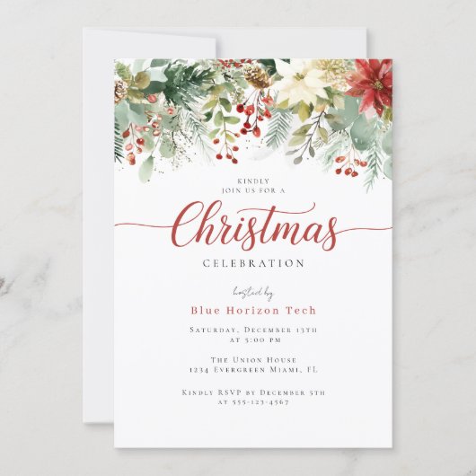 Botanical Floral Christmas Party 招待状 (正面)