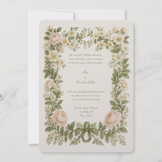 Botanical Floral Color Border Print Wedding 招待状 (正面)