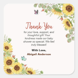 Botanical Floral Flower Baby Shower Thank You Card スクエアシール