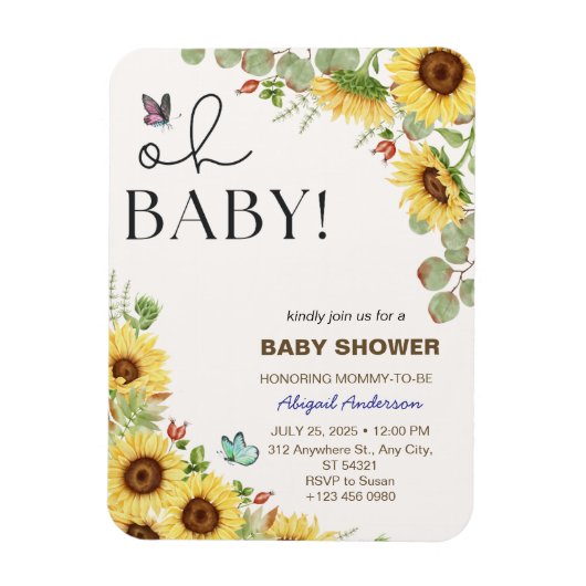 Botanical Floral Girls Baby Shower Invitations マグネット (縦)