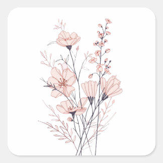 Botanical Floral Illustration | Minimal Nature Aes スクエアシール