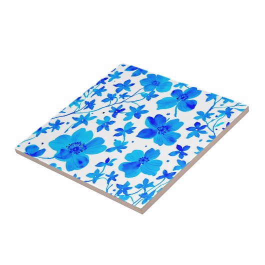 Botanical Floral in Deep Blue and White  タイル (側面)