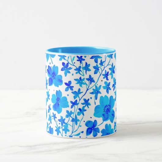 Botanical Floral in Deep Blue and White マグカップ (中央)