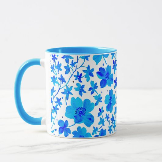Botanical Floral in Deep Blue and White  マグカップ (左)