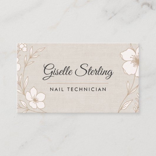 Botanical Floral Linen Nail Technician Beauty 名刺 (正面)