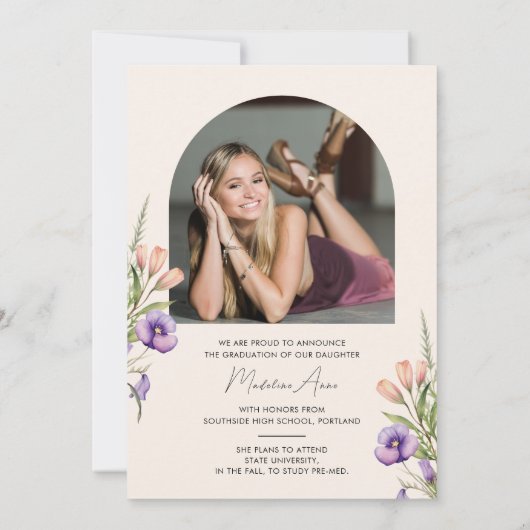 Botanical Floral Photo Graduation Arch 案内状 (裏面)