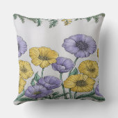 Botanical Floral Pillowcase – Purple & Yellow Hand クッション (裏面)