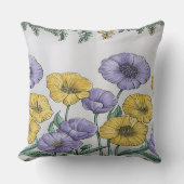 Botanical Floral Pillowcase – Purple & Yellow Hand クッション (正面)