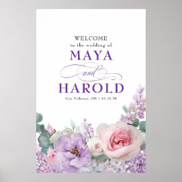 Botanical Floral Purple and Pink Wedding Welcome ポスター