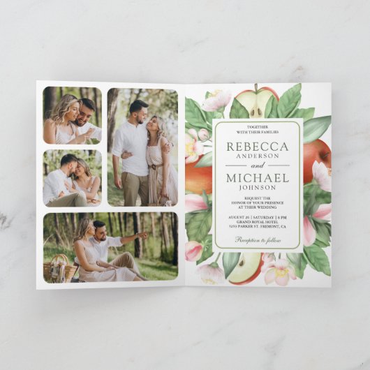 Botanical Floral Red Apple Orchard QR Code Wedding 招待状 (内部)