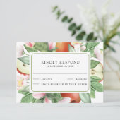 Botanical Floral Red Apple Orchard Wedding 出欠カード (スタンド正面)