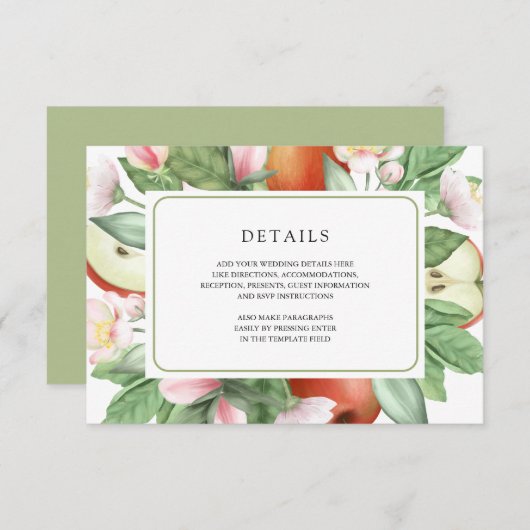 Botanical Floral Red Apple Orchard Wedding Details エンクロージャーカード (正面/裏面)