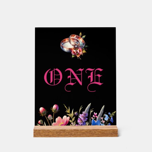 Botanical Floral Wedding bands Tabletop NumberSign アクリルサイン (正面)