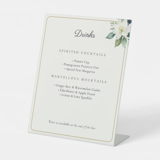 Botanical Floral Wedding Bar Cocktails & Mocktails 台座サイン (正面)