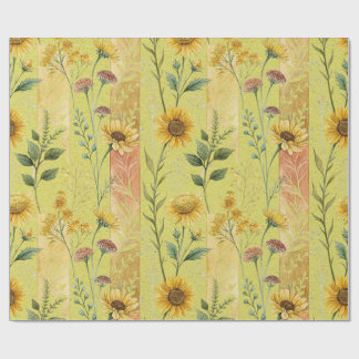 Botanical Floral Yellow Sunflower Wildflower Stems ラッピングペーパー
