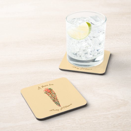 Botanical Flower Art – Customizable Quote  コースター (右側)