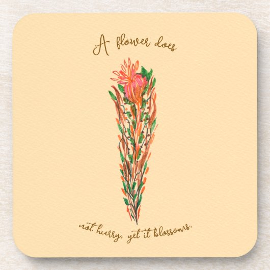 Botanical Flower Art – Customizable Quote  コースター (正面)