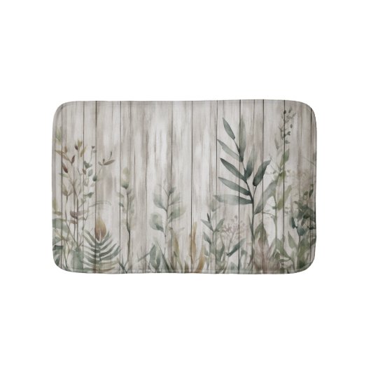 Botanical Foliage Farmhouse Barn Wood look バスマット (正面)