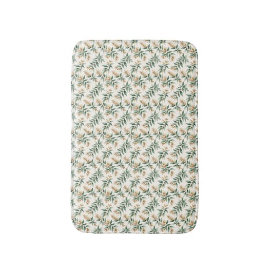 Botanical Foliage Green Golden Leaf Pattern バスマット (正面縦)