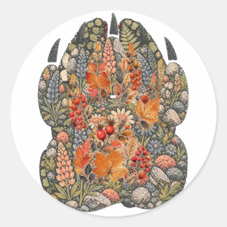 Botanical Fox Paw Autumn Hedgerow Nature Sticker ラウンドシール