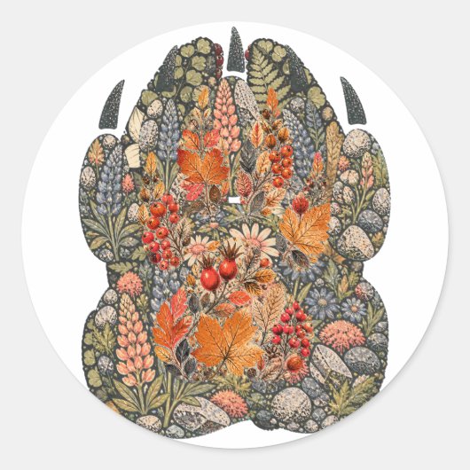 Botanical Fox Paw Autumn Hedgerow Nature Sticker ラウンドシール (正面)