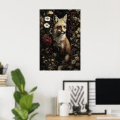Botanical Fox Print, Antique Dark Academia Gothic ポスター (ホームオフィス)