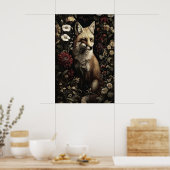Botanical Fox Print, Antique Dark Academia Gothic ポスター (キッチン)