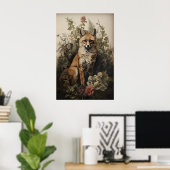 Botanical Fox Print, Dark Academia Forest ポスター (ホームオフィス)