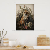 Botanical Fox Print, Dark Academia Forest ポスター (キッチン)