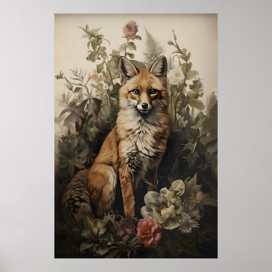 Botanical Fox Print, Dark Academia Forest (Digital ポスター (正面)