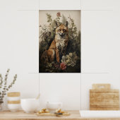Botanical Fox Print, Dark Academia Forest (Digital ポスター (キッチン)