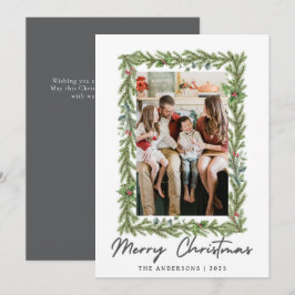 Botanical Frame Christmas | Elegant Family 1 Photo シーズンカード