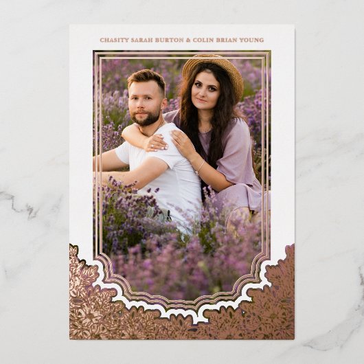 Botanical Frame Photo Wedding Flower & Branches 箔招待状 (正面)