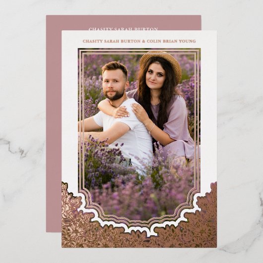 Botanical Frame Photo Wedding Flower & Branches 箔招待状 (正面/裏面)